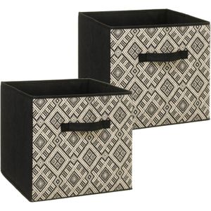 Set van 2x stuks opbergmand/kastmand 29 liter zwart/creme polyester 31 x 31 x 31 cm - Opbergboxen - Vakkenkast manden