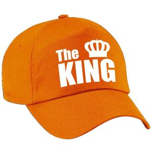 The King pet / cap oranje met witte letters en kroon voor heren - Koningsdag - verkleedpet / feestpet
