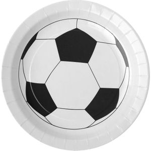Santex feest wegwerpbordjes - voetbal - 10x stuks - 23 cm - wit/zwart