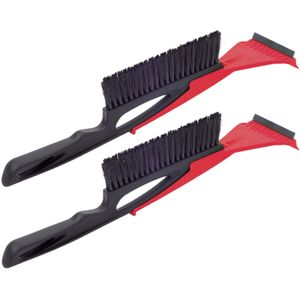 2x stuks ijskrabber/raamkrabber auto 2-in-1Ã¯Â¿Â½met rubberen trekker en borstelÃ¯Â¿Â½- Rood - Kunststof - 9 x 40 cm - Ruitenkrabber