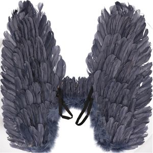 Blauw grijze vleugels met veren 65 cm - halloween kleding accessoires - grijsblauw