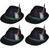4x Zwarte Tiroler hoedjes verkleedaccessoires voor volwassenen - Oktoberfest/bierfeest feesthoeden - Alpenhoedje/jagershoedje