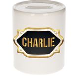 Charlie naam cadeau spaarpot met gouden embleem - kado verjaardag/ vaderdag/ pensioen/ geslaagd/ bedankt