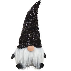 Pluche gnome/dwerg decoratie pop/knuffel zwart met glitter 29 cm - Kerstgnomes/kerstdwergen/kerstkabouters