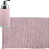 MSV badkamer droogloop mat/tapijt - 40 x 60 cm - met zelfde kleur zeeppompje 300 ml - lichtroze