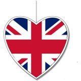 5x stuks engeland/United Kingdom vlag hangdecoratie hartjes vorm karton 14 cm - Brandvertragend - Feestartikelen/decoraties