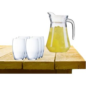 Luminarc karaf/schenkkan glas 1,6L met 6x stuks Versailles drink/waterglazen 375 ml