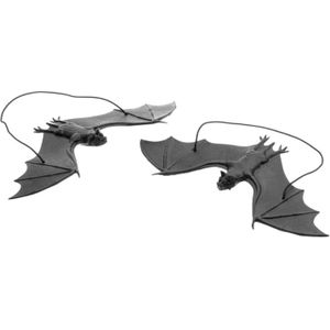 Chaks nep vleermuizen hangend - 23 cm - zwart - 2x stuks - griezel/horror thema decoratie dieren