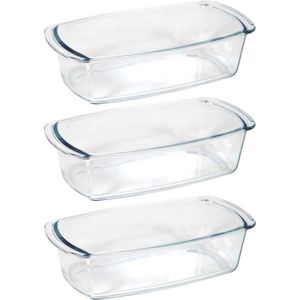 3x Rechthoekige cake/bakvormen/ovenschalen - Glas - 27 x 14 x 7 cm - Bakvormen voor o.a. cakes en brownies