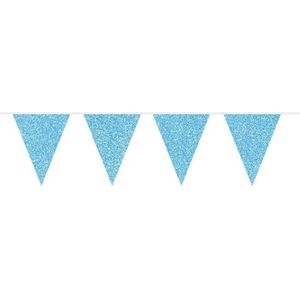 2x Lichtblauwe glitter vlaggenlijn / slingers / vlaggetjes 10 meter - babyshower/geboorte jongen