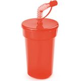 Set van 12x stuks afsluitbare plastic drinkbeker rood 400 ml met rietje voor kinderen/peuters