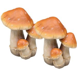 Deco huis/tuin beeldje paddenstoelen setje - 2x - boleet - bruin/wit - 11 x 20 cm - Herfst decoratie