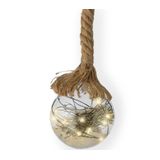 3x stuks verlichte glazen kerstballen aan touw met 30 lampjes zilver/warm wit 14 cm - Decoratie kerstballen met licht