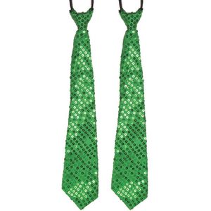 2x stuks groene pailletten stropdas 32 cm - Carnaval/verkleed/feest stropdassen