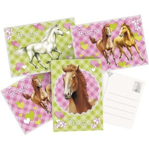 6x Paarden themafeest uitnodigingen/kaarten - Paarden kinderfeestje versieringen/decoraties