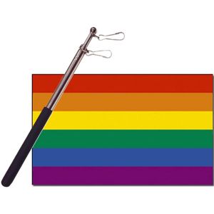 Thema vlag Pride/regenboog - 90 x 150 cm - met compacte draagbare telescoop vlaggenstok - zwaaivlaggen