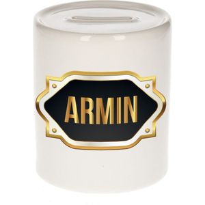 Armin naam cadeau spaarpot met gouden embleem - kado verjaardag/ vaderdag/ pensioen/ geslaagd/ bedankt