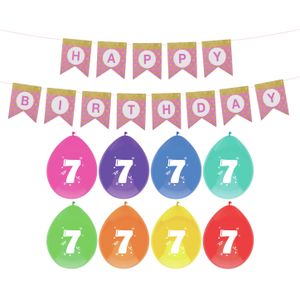 Haza Verjaardag 7 jaar geworden versiering - 16x thema ballonnen/1x Happy Birthday slinger 300 cm