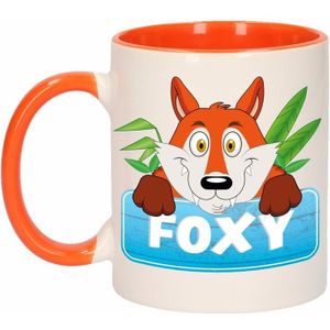 1x Foxy beker / mok - oranje met wit - 300 ml keramiek - vossen bekers