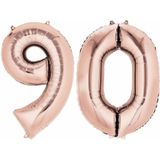 90 jaar rose gouden folie ballonnen 88 cm leeftijd/cijfer - Leeftijdsartikelen 90e verjaardag versiering - Heliumballonnen