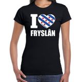 T-shirt I love Fryslan voor dames - zwart - Friesland shirtjes / outfit