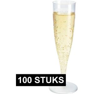 100x Champagne glazen transparant plastic 19 cm - 135 ml - Herbruikbare plastic champagneglazen