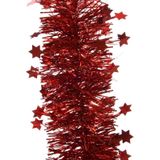 Kerstversiering glazen piek mat 26 cm en sterren folieslingers pakket rood van 3x stuks - Kerstboomversiering