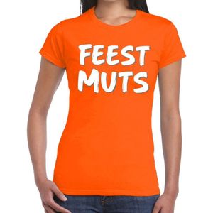 Oranje fun tekst t-shirt - Feestmuts - oranje kleding voor dames