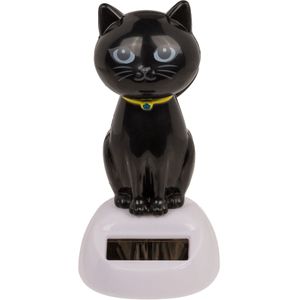 Out of the Blue - Solar bewegend katje - zwart 12 cm - Huis katten beeldjes/cadeau
