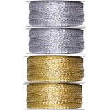 4x Hobby/decoratie metallic zilver en goud sierlinten 3 mm x 25 meter