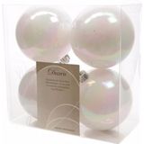 Onbreekbare parelmoer witte kerstballen 10 cm - 8 stuks - kerstversiering