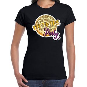 Disco eighties party feest t-shirt zwart voor dames - 80s party/disco/feest shirts