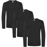 3x stuks basic longsleeve t-shirt - maat: M - zwart - heren - katoen - 145 grams - basic zwarte lange mouwen shirts / kleding