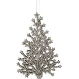 10x stuks kunststof kersthangers kerstboom champagne glitter 15 cm kerstornamenten - Kunststof ornamenten kerstversiering