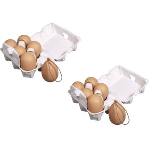 24x stuks plastic bruine paas eieren met hangers van 6 cm - Beschilderen paaseieren voor paastakken - Pasen thema