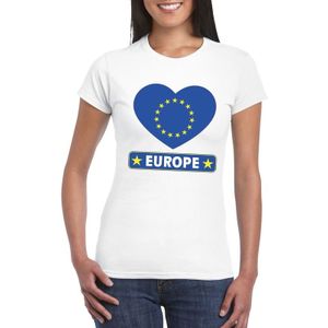 Europa t-shirt met Europese vlag in hart wit dames