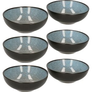 Svenska living tapas schaaltjes - 6x - zwart/grijsblauw - aardewerk - 12 x 4 cm