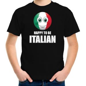 Italie Happy to be Italian landen t-shirt met emoticon - zwart - kinderen - Italie landen shirt met Italiaanse vlag - EK / WK / Olympische spelen outfit / kleding