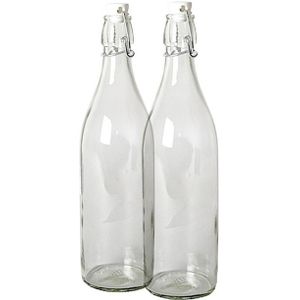 Voordeelset 24x glazen beugelflessen/weckflessen transparant met beugeldop 1 liter - Inmaakflessen van glas - Waterflessen