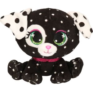 Pluche designer knuffel P-Lushes Pets gestippelde hond zwart/wit 15 cm - Dieren speelgoed knuffels - Dottie Washington
