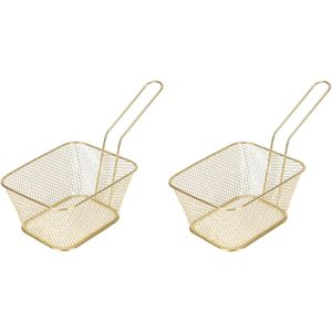 4x Gouden patat/snack serveermandjes/frituurmandjes 24 cm - Tafeldecoratie - Patat/snack serveren in een mandje