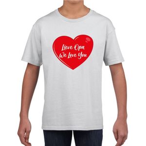 Lieve opa we love you t-shirt wit met rood hartje voor kinderen - jongens en meisjes - t-shirt / shirtje