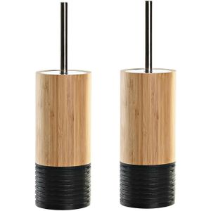 Items WC/Toiletborstel - 2x stuks - bamboe - bruin/zwart - 37 x 10 cm
