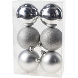 Kerstversiering set mix mat/glans/glitter kerstballen in het zilver 6 - 8 - 10 cm pakket - 62x stuks