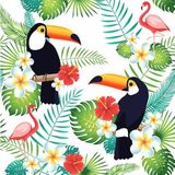 40x Hawaii/jungle thema servetten 40 x 40 cm - Flaming/toekan print - Papieren wegwerp servetjes - Tropisch kinderfeestje versieringen/decoraties