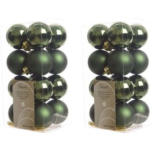32x Donkergroene kunststof kerstballen 4 cm - Mat/glans - Onbreekbare plastic kerstballen - Kerstboomversiering donkergroen