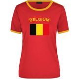 Belgium rood/geel ringer t-shirt Belgie met vlag - dames - landen shirt - Belgische fan / supporter kleding