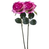 2 x Paars/roze roos Simone steelbloem 45 cm - Kunstbloemen