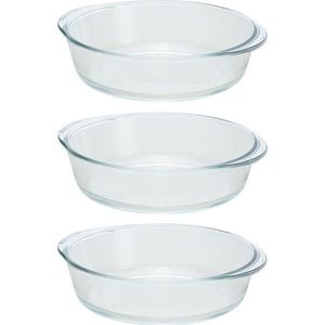 3x Ronde ovenschalen glas 1,5 liter - Braadsledes/ovenschalen