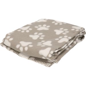 Fleece deken voor huisdieren met pootafdrukken 125 x 157 cm grijs/wit - katten/poezen dekentje - Hondenmand plaid